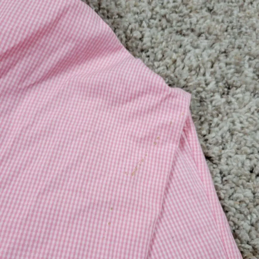 J Crew Shirt Mens Large Pink Check  Button Up Preppy Thompson Shirtings Stains*